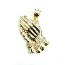 Load image into Gallery viewer, 10k yellow gold praying hands pendant cubic zirconia religious jewelry 9.6g