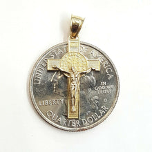 Load image into Gallery viewer, 14k gold two tone saint benedict san benito cross pendant religious jewelry 1.6g