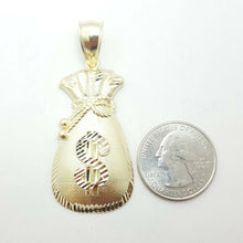 Load image into Gallery viewer, 10k yellow gold dollar sign money bag lucky pendant charm fine gift jewelry 7g