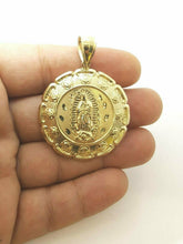 Load image into Gallery viewer, 10k yellow gold hollow two sided Jesus & virgin Guadalupe pendant 1.54" 11.2g