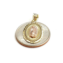 Load image into Gallery viewer, 10k gold oval virgin Mary Guadalupe pendant charm fine religious jewelry 1.7g