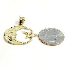Load image into Gallery viewer, 10k yellow gold moon and star pendant charm diamond cut astronomy jewelry 2.6g