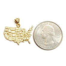 Load image into Gallery viewer, 14k yellow gold United States USA outline map pendant charm fine jewelry 2.2g