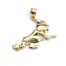 Load image into Gallery viewer, New 14k yellow Gold solid Witch on Broom Pendant charm Gift fine jewelry 1.8g