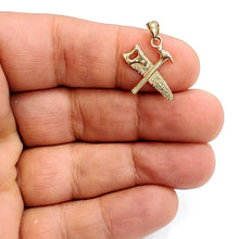 Load image into Gallery viewer, 14k Yellow Gold 3D saw and Hammer Pendant construction tool fine jewelry 1.4g