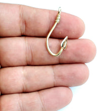 Load image into Gallery viewer, 14k Yellow Gold 3D fish hook Pendant slide charm fishing gift fine jewelry 2g