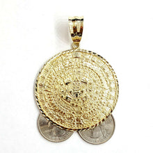 Load image into Gallery viewer, 10k yellow Gold solid Aztec Mayan sun calendar Azteca pendant gift 2.08" 18.2g