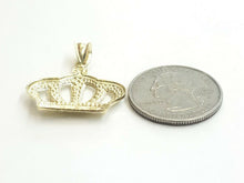Load image into Gallery viewer, 10k yellow gold crown pendant charm fine jewelry gift necklace diamond cut 2.3g