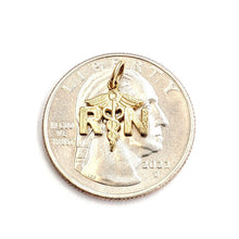 Load image into Gallery viewer, 14k yellow Gold tiny RN caduceus medical sign nurse Pendant fine jewelry 0.5g