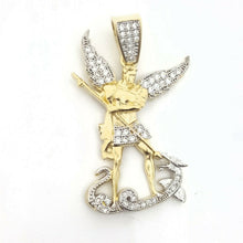 Load image into Gallery viewer, 14k gold two tone saint Michael pendant charm religious jewelry zirconia 5.6g