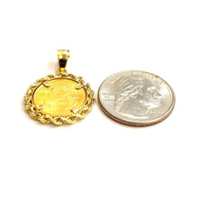 Load image into Gallery viewer, 14K Gold rope pendant genuine 5 dollars 1/10 oz 22k American eagle coin 5.8g