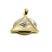 Load image into Gallery viewer, 14k two-tone gold triangle evil eye pendant charm gift fine jewelry unisex 3.8g