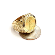 Load image into Gallery viewer, 14K Gold nugget mens coin ring size 10 12g 5 dollars 1/10 oz 22k American eagle