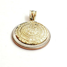Load image into Gallery viewer, 10k yellow Gold solid Aztec Mayan sun calendar Azteca pendant gift 0.80" 2.7g