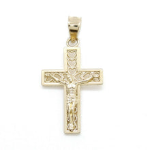 Load image into Gallery viewer, 14k yellow gold cross Jesus pendant charm with heart religious fine jewelry 1.1g