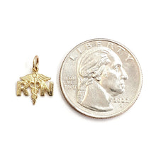 Load image into Gallery viewer, 14k yellow Gold tiny RN caduceus medical sign nurse Pendant fine jewelry 0.5g