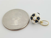 Load image into Gallery viewer, 14k yellow Gold enamel hollow soccer ball 3D Pendant charm 0.39" diameter 1.1g