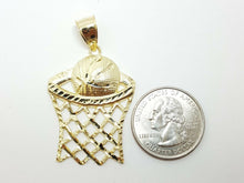 Load image into Gallery viewer, 10k yellow gold basketball net hoop pendant charm sport fine gift jewelry 4.9g