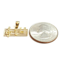 Load image into Gallery viewer, 14k solid yellow Gold music sign note Pendant rectangular fine jewelry gift 1.2g