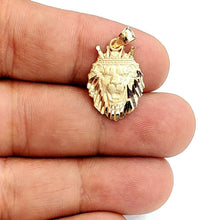 Load image into Gallery viewer, New 14k yellow Gold lion head face with crown Leo Pendant charm fine gift 2.4g
