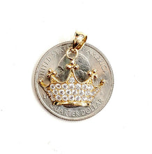 Load image into Gallery viewer, 14k yellow gold tiara crown pendant cubic zirconia fine jewelry gift 1.7g