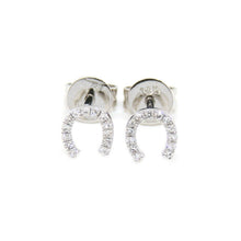 Load image into Gallery viewer, 14k white Gold 0.06Ct Diamond horseshoe stud Earrings gift Push Back Fastening