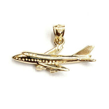 Load image into Gallery viewer, New 14k yellow Gold solid Airplane Aviation pendant charm gift fine jewelry 1.8g