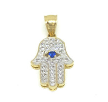 Load image into Gallery viewer, New 14k yellow gold khamsa hamsa hand eye Jewish religious cubic zirconia 2.5g
