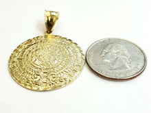 Load image into Gallery viewer, 10k yellow Gold solid Aztec Mayan sun calendar Azteca pendant gift 1.22" 6.6g