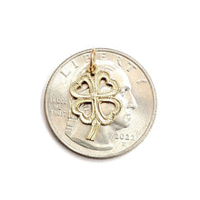 Load image into Gallery viewer, New 14k yellow Gold tiny clover leaf heart lucky Pendant charm fine jewelry 0.7g