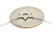 Load image into Gallery viewer, 14k white Gold 0.11Ct Diamond star of David necklace gift 18" adjustable chain