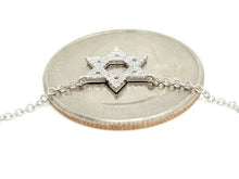 Load image into Gallery viewer, 14k white Gold 0.11Ct Diamond star of David necklace gift 18" adjustable chain