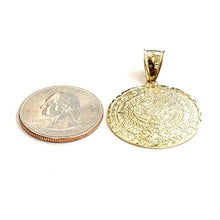 Load image into Gallery viewer, 10k yellow Gold solid Aztec Mayan sun calendar Azteca pendant gift 1.06" 5.5g