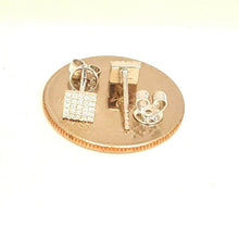 Load image into Gallery viewer, New 14k White Gold 0.11Ct Round Diamond square stud Earrings Push Back Fastening