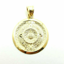 Load image into Gallery viewer, 14k yellow solid Gold Aztec Mayan sun calendar pendant fine jewelry 0.81" 2.5g