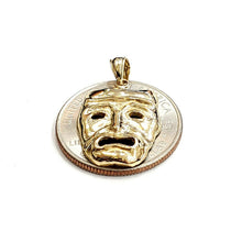 Load image into Gallery viewer, 14k yellow gold cry later sad face mask drama theater act pendant jewelry 2.5g