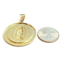 Load image into Gallery viewer, 10k yellow gold round virgin Mary Guadalupe pendant charm fine gift 1.44" 8.1g