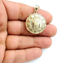 Load image into Gallery viewer, New 10k yellow gold hollow two sided Jesus & virgin Guadalupe pendant 1.03" 4.6g