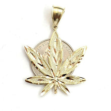 Load image into Gallery viewer, New 10k yellow gold marijuana leaf weed pendant diamond cut medical jewelry 3.7g