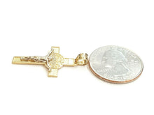 Load image into Gallery viewer, 14k gold two tone saint benedict san Benito cross pendant religious jewelry 2.3g