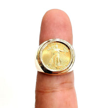 Load image into Gallery viewer, 14K Gold plain men's coin ring size 10 13.5g 5 dollars 1/10 oz 22k American eagle