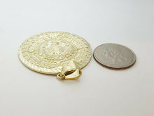 Load image into Gallery viewer, 10k yellow Gold Aztec Mayan sun calendar azteca pendant gift jewelry 1.67" 11.2g