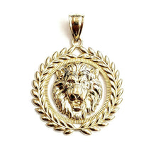 Load image into Gallery viewer, 14k yellow Gold round lion Leo head face Pendant charm gift fine jewelry 4.3g