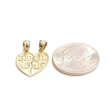 Load image into Gallery viewer, 14k yellow Gold big sis Lil sis heart Pendant charm breakable fine jewelry 2g