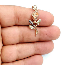 Load image into Gallery viewer, 14k 3 color solid Gold rose flower Pendant charm fine women gift jewelry 2g
