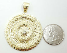 Load image into Gallery viewer, 10k yellow Gold Aztec Mayan sun calendar azteca pendant gift jewelry 1.67" 11.2g