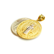 Load image into Gallery viewer, 14k gold two tone round saint Benedict San Benito pendant religious 0.96" 3.6g