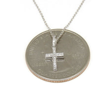 Load image into Gallery viewer, 14k white Gold 0.06Ct Round Diamond cross necklace pendant 18" adjustable chain