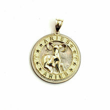 Load image into Gallery viewer, 10k yellow solid Gold round Ram Aries Zodiac Sign Pendant fine jewelry 2.4g