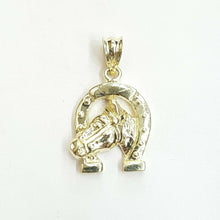 Load image into Gallery viewer, 10k yellow Gold horseshoe horse head Pendant lucky fine gift jewelry unisex 2.8g